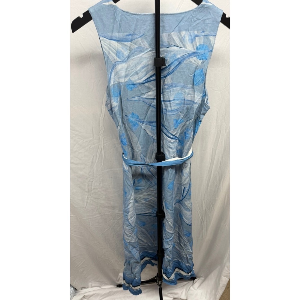 Le Ragazze Made in Italy Blue Linen Blend Abstract Leaf Midi Dress Size M - Picture 6 of 8